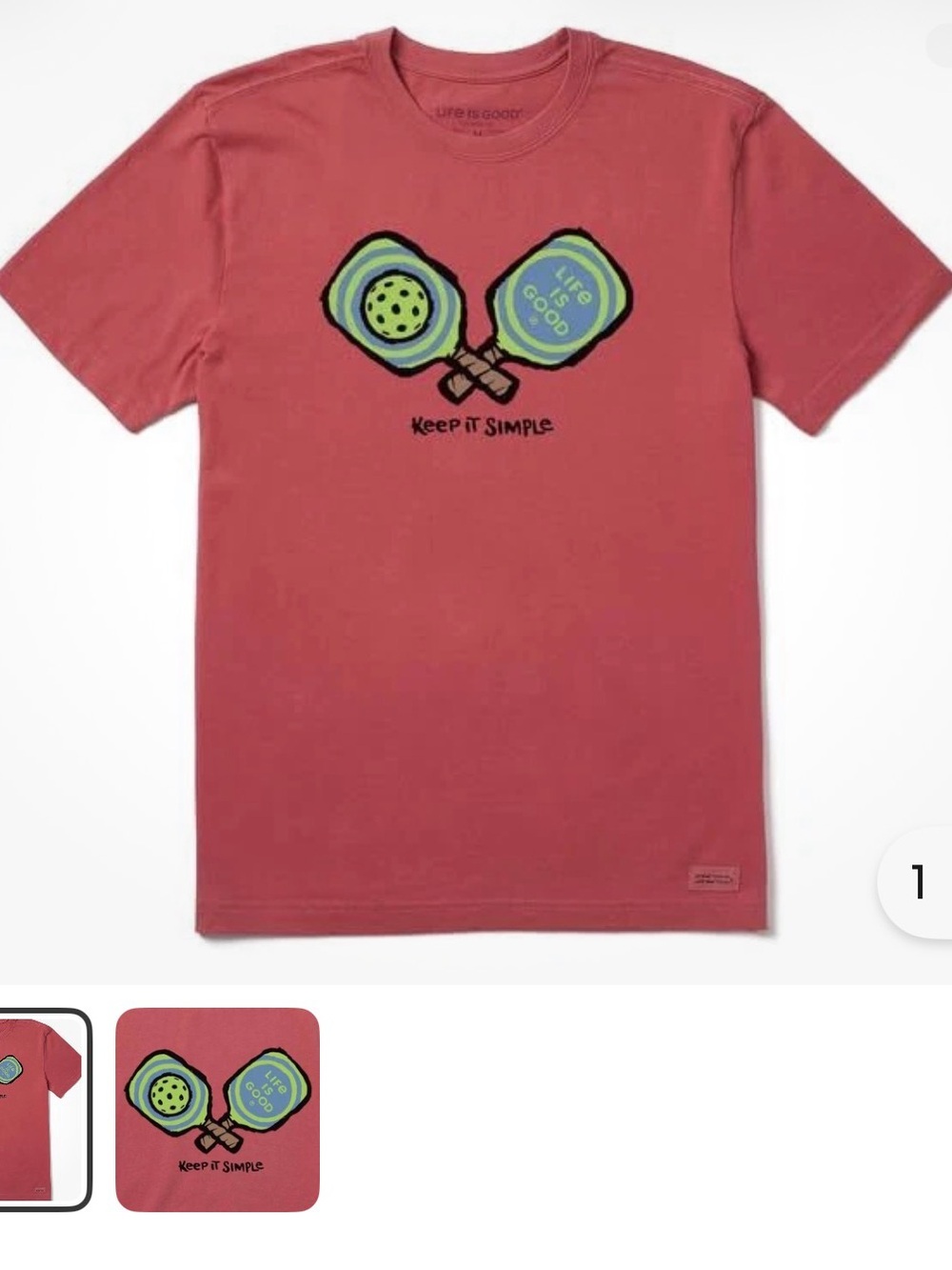 Life is Good Men’s Keep It Simple Pickleball Graphic Tee - Red brand new